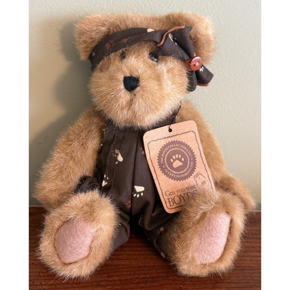 Boyds Bears Gen-yoo-wine Jointed 10" With Footprint Romper  Rare